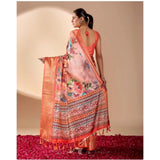 Women's Faux_Silk Printed Saree With Unstitched Blouse 5.5Mtr (Peach)