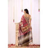 Women's Faux_Silk Printed Saree With Unstitched Blouse 5.5Mtr (Beige)