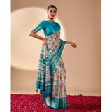 Women's Faux_Silk Printed Saree With Unstitched Blouse 5.5Mtr (Beige)
