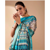 Women's Faux_Silk Printed Saree With Unstitched Blouse 5.5Mtr (Beige)
