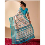 Women's Faux_Silk Printed Saree With Unstitched Blouse 5.5Mtr (Beige)
