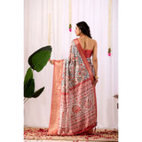 Women's Faux_Silk Printed Saree With Unstitched Blouse 5.5Mtr (Off_White)