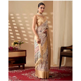 Women's Faux_Silk Printed Saree With Unstitched Blouse 5.5Mtr (Beige)