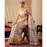 Women's Faux_Silk Printed Saree With Unstitched Blouse 5.5Mtr (Beige)