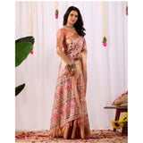 Women's Faux_Silk Printed Saree With Unstitched Blouse 5.5Mtr (Peach)