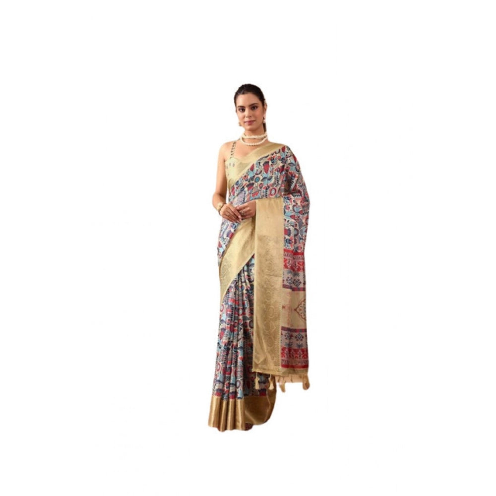 Women's Faux_Banarasi_Silk Printed Saree With Unstitched Blouse 5.5Mtr (Multicolor)