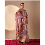 Women's Faux_Silk Printed Saree With Unstitched Blouse 5.5Mtr (Peach)