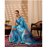 Women's Faux_Silk Printed Saree With Unstitched Blouse 5.5Mtr (Sky_Blue)