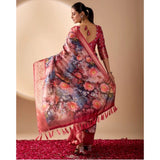 Women's Faux_Silk Printed Saree With Unstitched Blouse 5.5Mtr (Maroon)