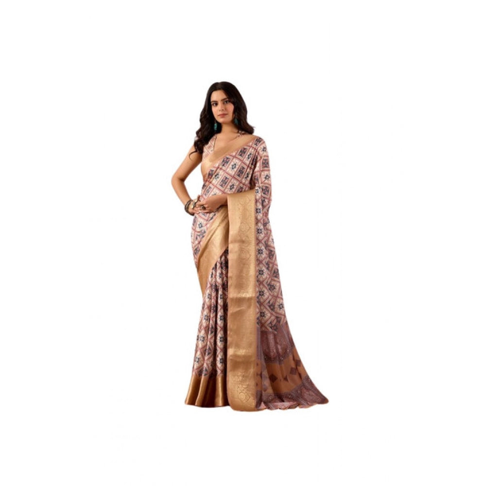 Women's Faux_Silk Printed Saree With Unstitched Blouse 5.5Mtr (Multicolor)