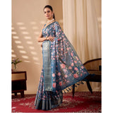 Women's Faux_Silk Printed Saree With Unstitched Blouse 5.5Mtr (Blue)