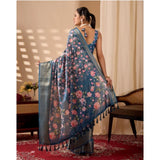 Women's Faux_Silk Printed Saree With Unstitched Blouse 5.5Mtr (Blue)