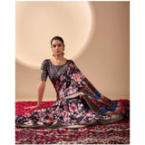 Women's Faux_Silk Printed Saree With Unstitched Blouse 5.5Mtr (Blue)