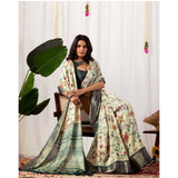 Women's Faux_Silk Printed Saree With Unstitched Blouse 5.5Mtr (Off_White)