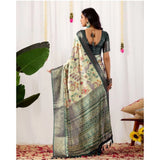 Women's Faux_Silk Printed Saree With Unstitched Blouse 5.5Mtr (Off_White)