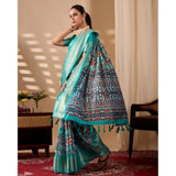 Women's Faux_Silk Printed Saree With Unstitched Blouse 5.5Mtr (Turquoise)