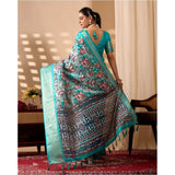 Women's Faux_Silk Printed Saree With Unstitched Blouse 5.5Mtr (Turquoise)