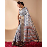 Women's Faux_Art_Silk Printed Saree With Unstitched Blouse 5.5Mtr (Silver)