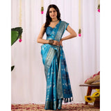 Women's Faux_Banarasi_Silk Woven Saree With Unstitched Blouse 5.5Mtr (Turquoise)