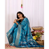 Women's Faux_Banarasi_Silk Woven Saree With Unstitched Blouse 5.5Mtr (Turquoise)