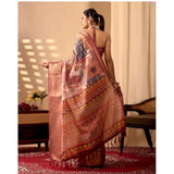 Women's Faux_Silk Printed Saree With Unstitched Blouse 5.5Mtr (Peach)