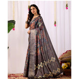 Women's Faux_Silk Printed Saree With Unstitched Blouse 5.5Mtr (Navy_Blue)
