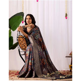 Women's Faux_Silk Printed Saree With Unstitched Blouse 5.5Mtr (Navy_Blue)