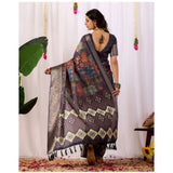 Women's Faux_Silk Printed Saree With Unstitched Blouse 5.5Mtr (Navy_Blue)