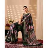 Women's Faux_Silk Printed Saree With Unstitched Blouse 5.5Mtr (Black)