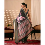 Women's Faux_Silk Printed Saree With Unstitched Blouse 5.5Mtr (Black)