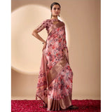 Women's Faux_Silk Woven Saree With Unstitched Blouse 5.5Mtr (Pink)