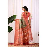 Women's Faux_Silk Woven Saree With Unstitched Blouse 5.5Mtr (Green)