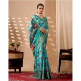 Women's Faux_Silk Printed Saree With Unstitched Blouse 5.5Mtr (Aqua_Blue)