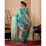 Women's Faux_Silk Printed Saree With Unstitched Blouse 5.5Mtr (Aqua_Blue)