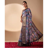 Women's Faux_Silk Printed Saree With Unstitched Blouse 5.5Mtr (Grey)