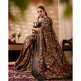 Women's Faux_Banarasi Printed Saree With Unstitched Blouse 5.5Mtr (Black)