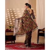 Women's Faux_Banarasi Printed Saree With Unstitched Blouse 5.5Mtr (Black)