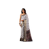 Women's Faux_Silk Printed Saree With Unstitched Blouse 5.5Mtr (White)