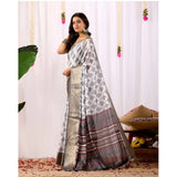 Women's Faux_Silk Printed Saree With Unstitched Blouse 5.5Mtr (White)