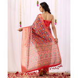 Women's Faux_Patola Woven Saree With Unstitched Blouse 5.5Mtr (Red)