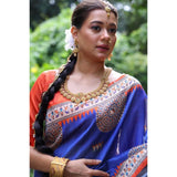 Women's Faux_Tussar_Silk Printed Saree With Unstitched Blouse 5.5Mtr (Navy_Blue)