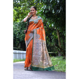 Women's Faux_Tussar_Silk Printed Saree With Unstitched Blouse 5.5Mtr (Orange)