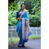 Women's Faux_Tussar_Silk Printed Saree With Unstitched Blouse 5.5Mtr (Teal)