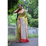 Women's Faux_Tussar_Silk Printed Saree With Unstitched Blouse 5.5Mtr (Mustard)