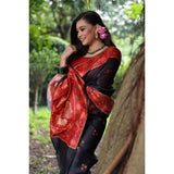 Women's Faux_Tussar_Silk Printed Saree With Unstitched Blouse 5.5Mtr (Black)