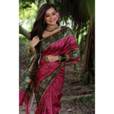 Women's Faux_Tussar_Silk Printed Saree With Unstitched Blouse 5.5Mtr (Pink)