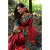 Women's Faux_Tussar_Silk Printed Saree With Unstitched Blouse 5.5Mtr (Red)