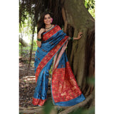 Women's Faux_Tussar_Silk Printed Saree With Unstitched Blouse 5.5Mtr (Blue)