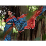 Women's Faux_Tussar_Silk Printed Saree With Unstitched Blouse 5.5Mtr (Blue)