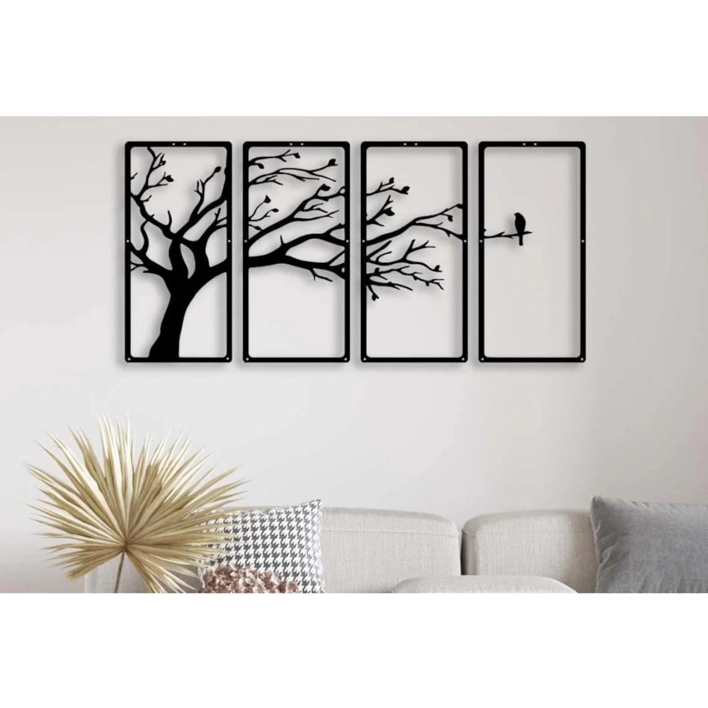 Black wooden 3D tree wall art panel frame (4 pieces), ideal for home decor and living room accent